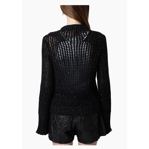 Zadig & Voltaire Halty Weco Cashmere Blend Open Knit Top in Noir S - Picture 5 of 6